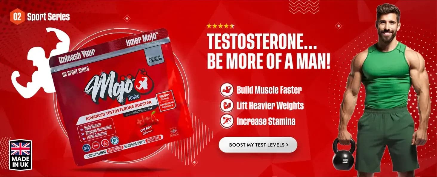 Mojo Testo — pemacu testosteron lanjutan — testosteron… jadilah lebih lelaki: bina otot lebih cepat, angkat beban lebih berat, tingkatkan stamina. Tingkatkan tahap ujian saya.